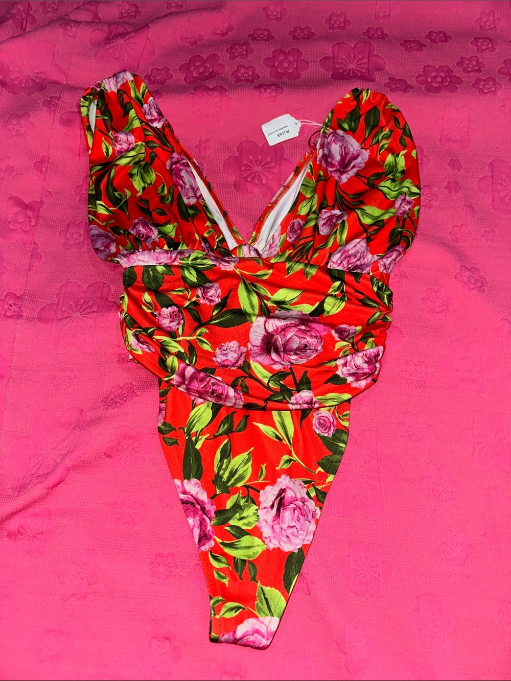 Zara Red Floral One-Piece Swimsuit with Pink Roses - Picture 3 of 3